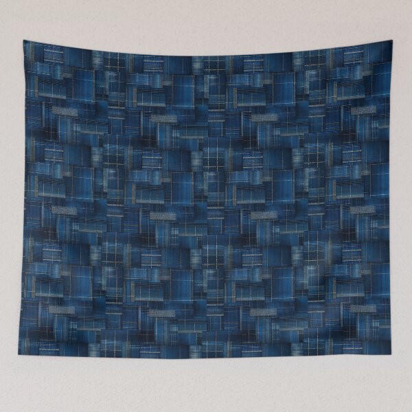 Item preview, Midnight Grid – Abstract Denim Patchwork Plaid in Deep Indigo designed and sold by Moisky Patterns.