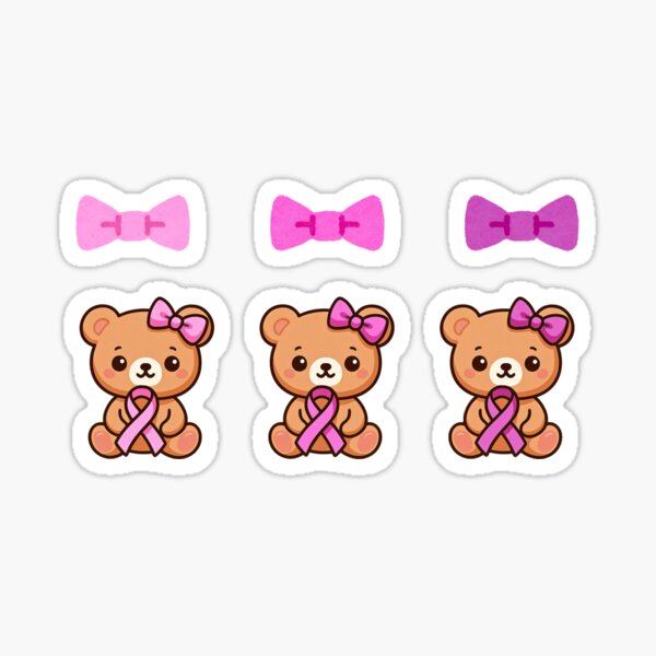 Item preview, Pink Awareness Ribbon Teddy Bear Sticker Set | 6pcs for the Price of 1 | Light Pink, Pink, Dark Pink Support Stickers designed and sold by HealthCoreCommunity.