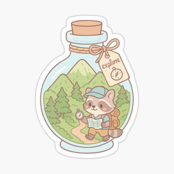 Item preview, Kawaii Raccoon Explore Adventure Hiking Mountains Pastel Goth designed and sold by TomFrontierArt.