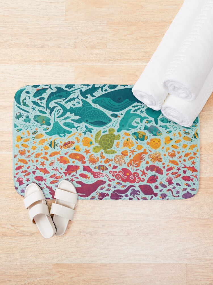 Thumbnail 1 of 6, Bath Mat, Aquatic Spectrum 2 : light blue designed and sold by Waynem79.