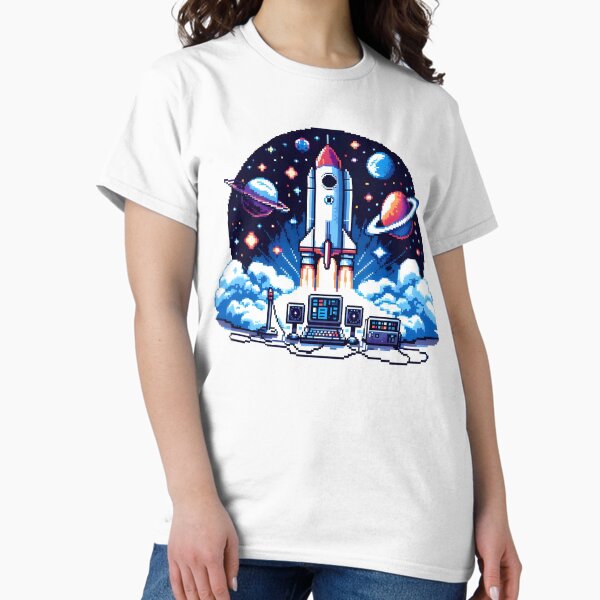 Item preview, Pixel Art Rocket Launch in Retro Space Scene designed and sold by The-T-In-Retro.