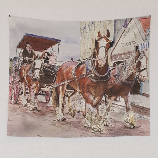 Item preview, Horse Drawn Carriage on a Town Street designed and sold by ChristineDavisArt.