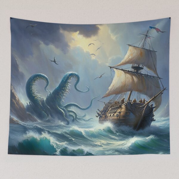 Item preview,  Eldritch Kracken Beast  monster of the sea art after JMW Turner painting designed and sold by Vintage Designs +.