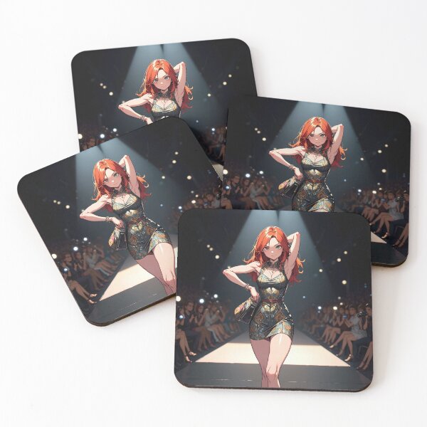 Item preview, Pretty cute red haired anime girl fashion icon standing with her hands on her head designed and sold by Vintage Designs +.
