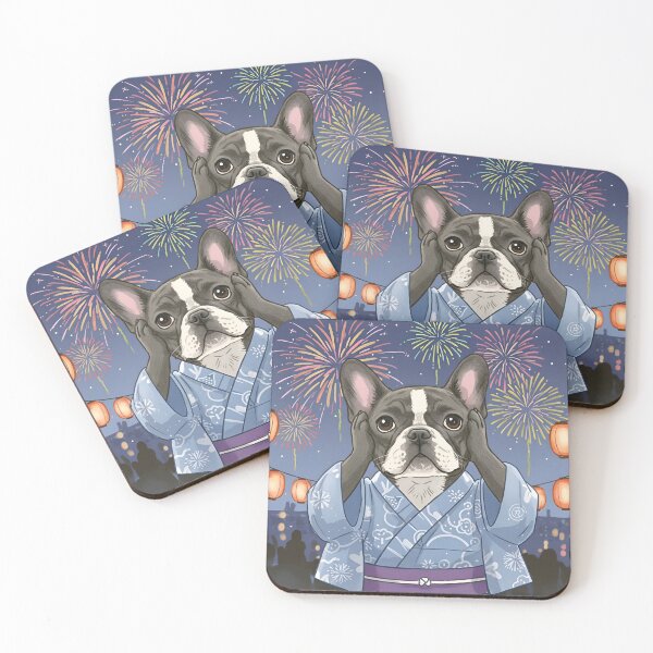 Item preview, Frenchie Fireworks Fright – Tenjin Matsuri Summer Postcard designed and sold by Simple_Lines2025.