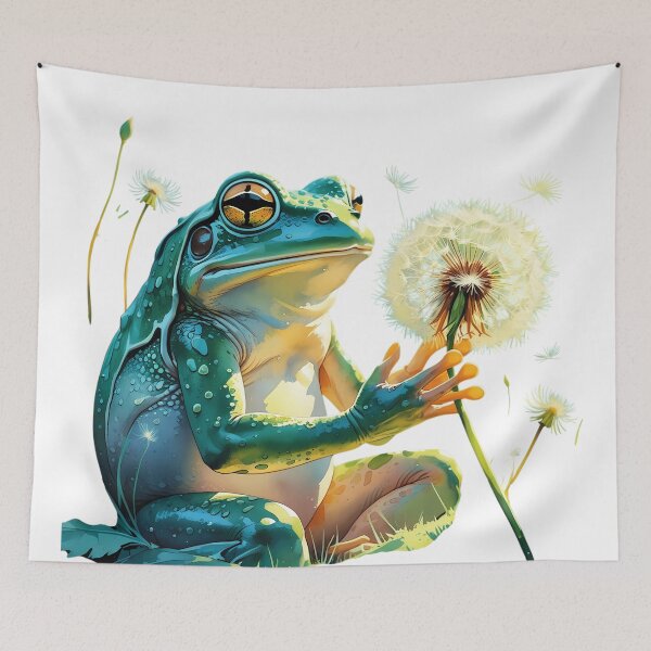 Item preview, Dreamy Frog with Dandelion – Whimsical Nature Illustration designed and sold by MythicCotton.