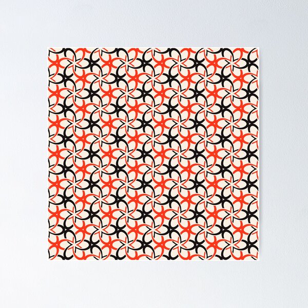 Item preview, Black red geometric flowers, interwined circles seamless pattern on beige background. designed and sold by Olgus.