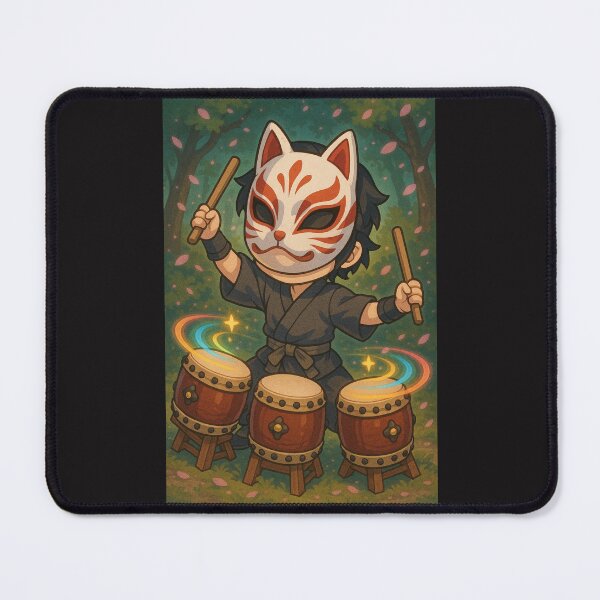 Item preview, Masked Drummer Boy - Demon-Style Fox Mask with Ancient Japanese Drums designed and sold by ColorSplash123.