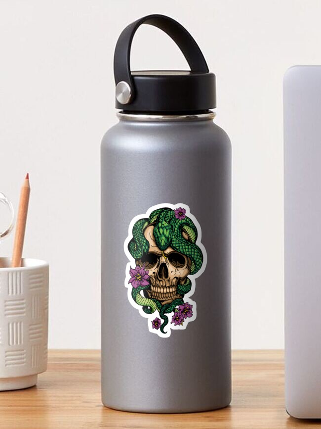 Thumbnail 1 of 3, Sticker, New Beginnings Skull designed and sold by hjalte81.