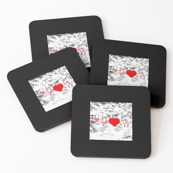 Item preview, Red heart and cardiogram on the background of the sea in a square designed and sold by EchoOfSilence.