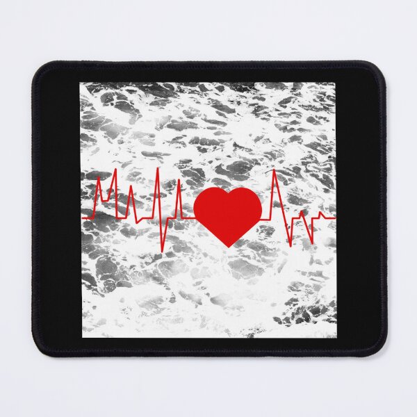 Item preview, Red heart and cardiogram on the background of the sea in a square designed and sold by EchoOfSilence.
