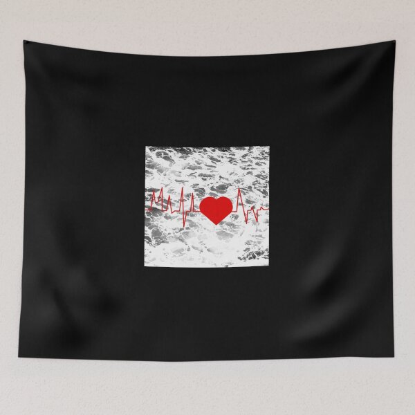 Item preview, Red heart and cardiogram on the background of the sea in a square designed and sold by EchoOfSilence.