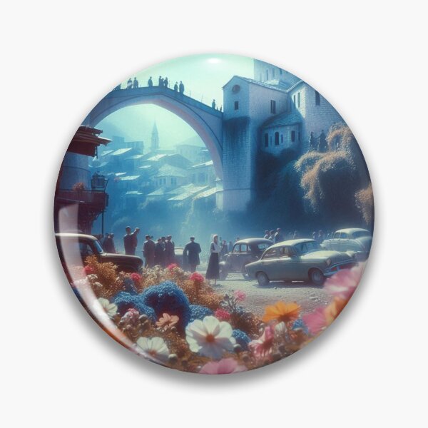 Item preview, Vintage Floral Vibes in Mostar City – Realistic 60s-Inspired AI Artwork Perfect for Clothing and Accessories designed and sold by knalpot-design.