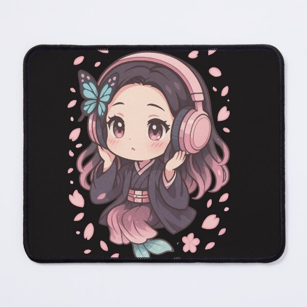 Item preview, Chibi Demon Slayer Girl - Butterfly Hair Clip & Headphones designed and sold by ColorSplash123.