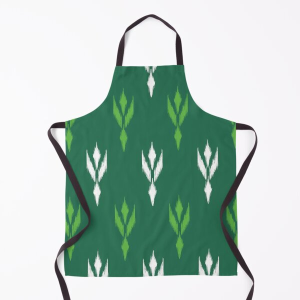 Item preview, A repeating pattern of stylized floral or geometric motifs in white and light green against a dark green background, creating a textured, ikat-like effect. designed and sold by Theerapol Buphasiri.
