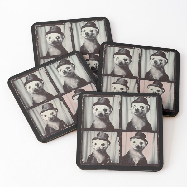 Item preview, Victorian Ferret Gentleman – Retro Photobooth Style Animal Portrait designed and sold by RockFireMerch.