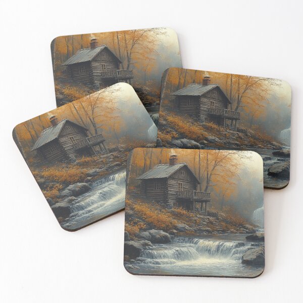 Item preview, Wooden cottage by the stream, painting style designed and sold by ArtNames.