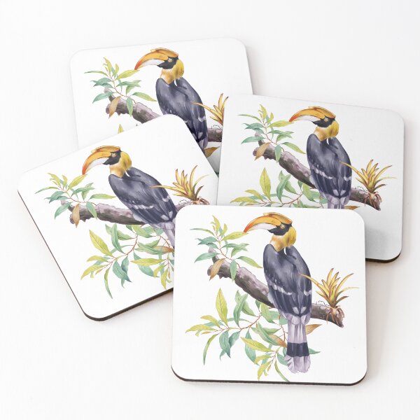 Item preview, Colorful hornbill perched on a branch among lush green leaves in a vibrant natural setting designed and sold by Ms. Iryna.