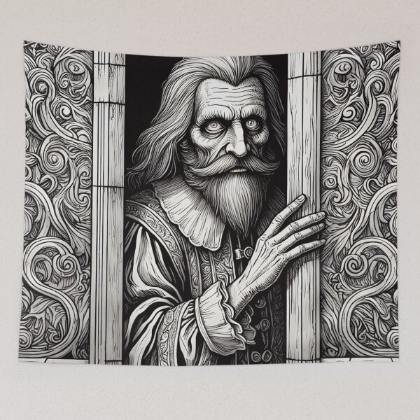 Item preview, f An old, creepy man from the middle ages standing staring at you designed and sold by Vintage Designs +.