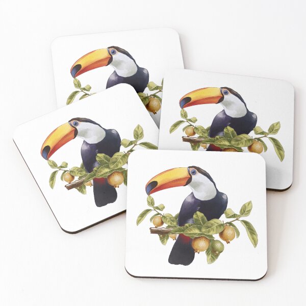Item preview, Colorful toucan perched on a branch surrounded by tropical fruits in a vibrant setting designed and sold by Ms. Iryna.
