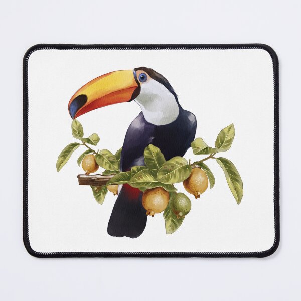 Item preview, Colorful toucan perched on a branch surrounded by tropical fruits in a vibrant setting designed and sold by Ms. Iryna.