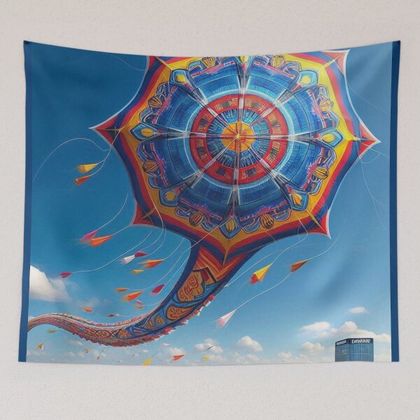 Item preview, Colorful 80s Round-Tail Kite in the Sky – Retro AI Design for Clothing, Accessories & Kite Enthusiasts designed and sold by knalpot-design.