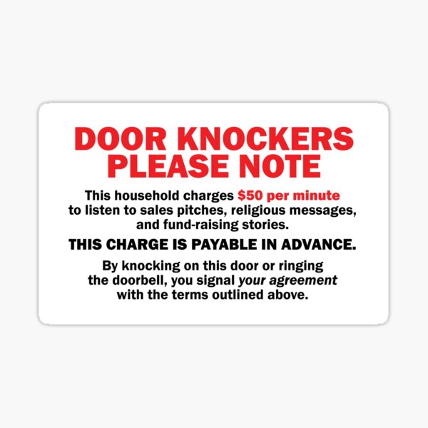 FUNNY GREAT GIFT Do Not Knock No Soliciting Warning STICKER Decal Sign