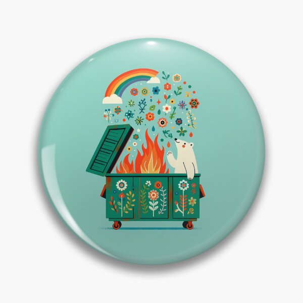 Item preview, Cute Polar Bear in a green Dumpster on Fire - Scandinavian Folk Art by heidiannemorris © designed and sold by FOLK ART FUSION by heidiannemorris.