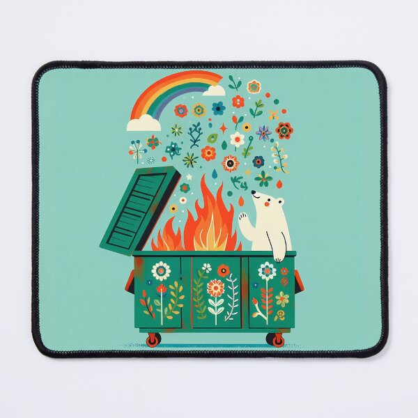 Item preview, Cute Polar Bear in a green Dumpster on Fire - Scandinavian Folk Art by heidiannemorris © designed and sold by FOLK ART FUSION.