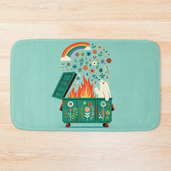 Item preview, Cute Polar Bear in a green Dumpster on Fire - Scandinavian Folk Art by heidiannemorris © designed and sold by FOLK ART FUSION by heidiannemorris.