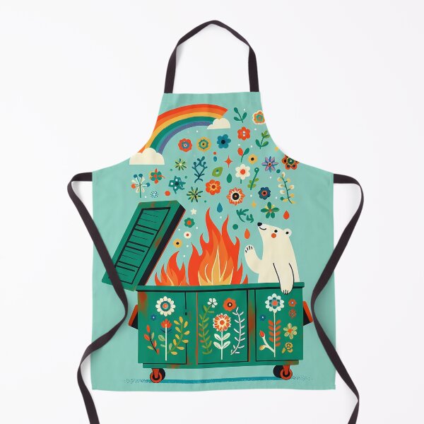 Item preview, Cute Polar Bear in a green Dumpster on Fire - Scandinavian Folk Art by heidiannemorris © designed and sold by FOLK ART FUSION by heidiannemorris.