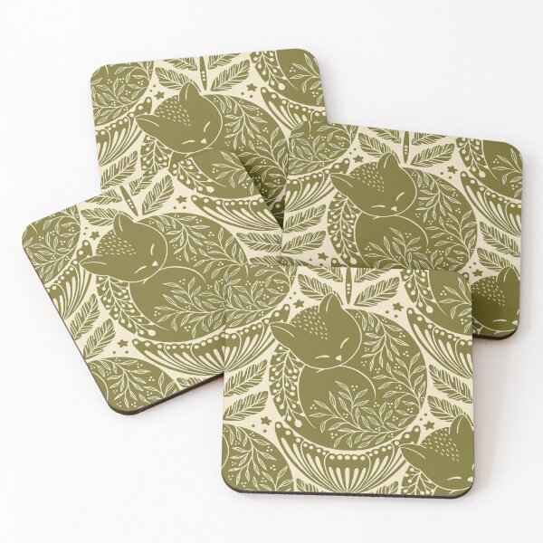 Item preview, Folk cat sleeping in a flower - moss green designed and sold by OzdeBayer.