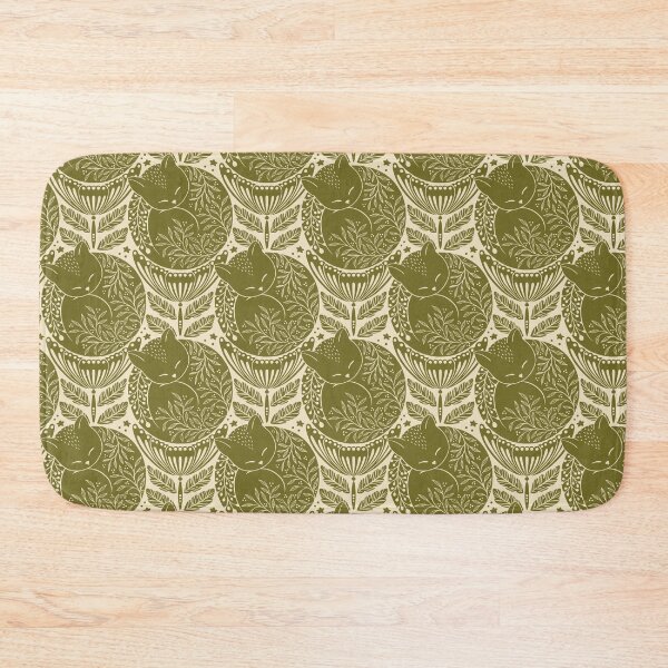 Item preview, Folk cat sleeping in a flower - moss green designed and sold by OzdeBayer.