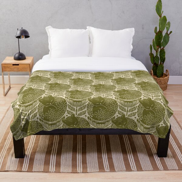 Item preview, Gato folk durmiendo en una flor - verde musgo designed and sold by OzdeBayer.