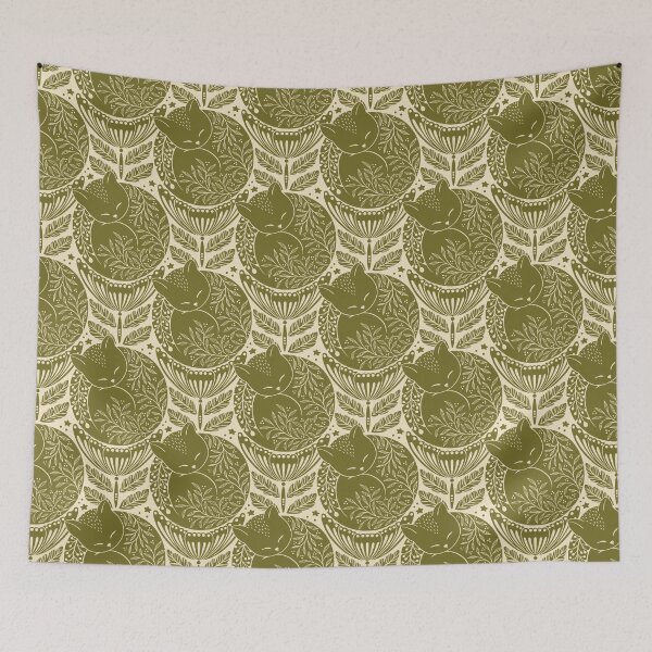 Item preview, Folk cat sleeping in a flower - moss green designed and sold by OzdeBayer.
