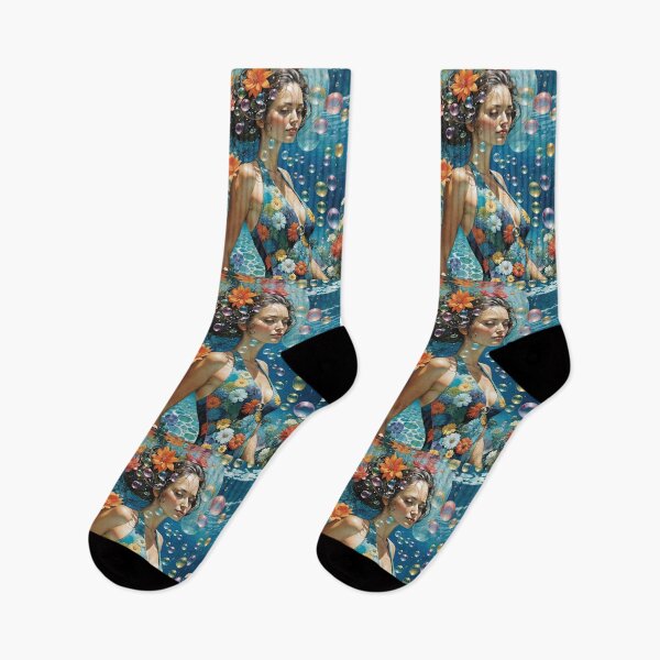 Item preview, Meditative Woman Underwater With Bubbles and Flowers designed and sold by CarrollGene.