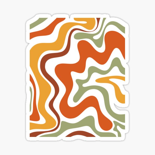 Aperçu de l'œuvre Motif abstrait tourbillonnant liquide rétro groovy dans les tons vert sauge orange moutarde des années 70 créée et vendue par kierkegaard.