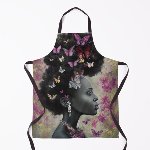 Item preview, Black Woman Profile With Big Hair And Butterflies On A Purple Floral Background designed and sold by CarrollGene.