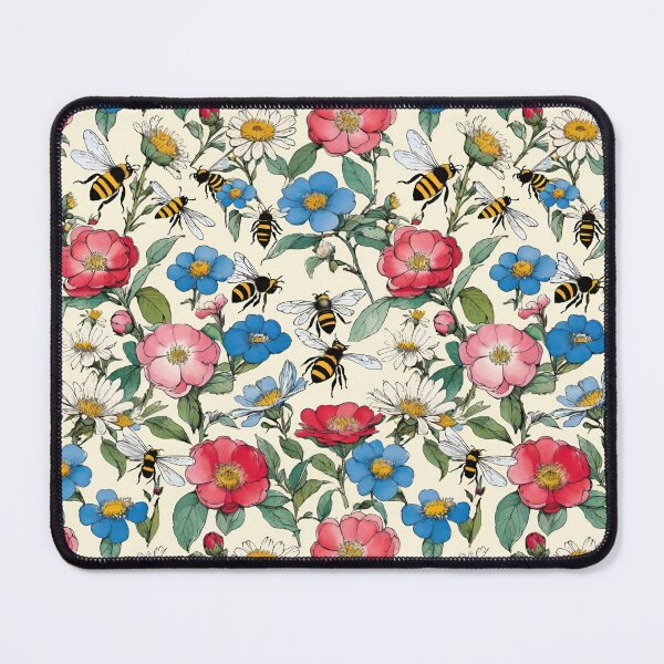 Item preview, Camellias Forget-Me-Nots and Bees on Pale Yellow Backgound designed and sold by CarrollGene.