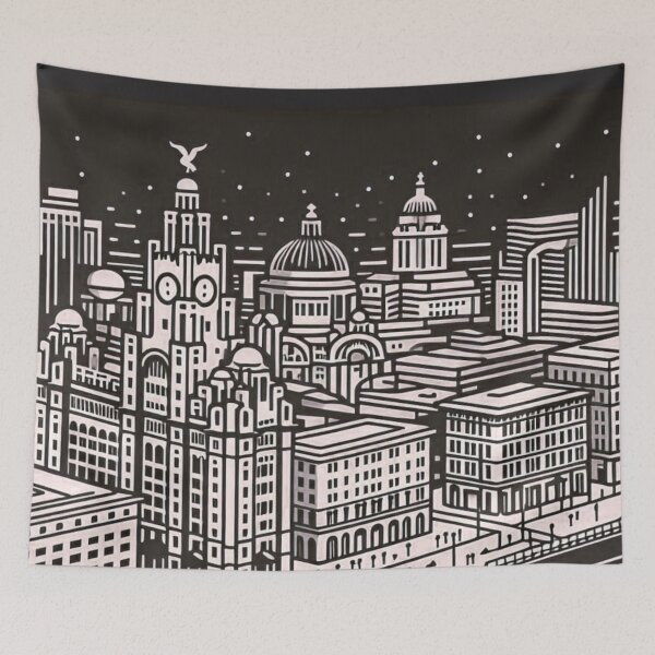 Item preview, Retro Vector Art of Liverpool City Skyline from Above – Perfect Urban Design for Travel Lovers and Cityscape Fans designed and sold by knalpot-design.