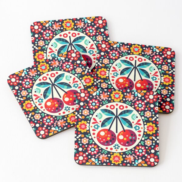 Item preview, Two Sweet Sparkly Cherries - Scandinavian Folk Art by heidiannemorris © designed and sold by FOLK ART FUSION by heidiannemorris.