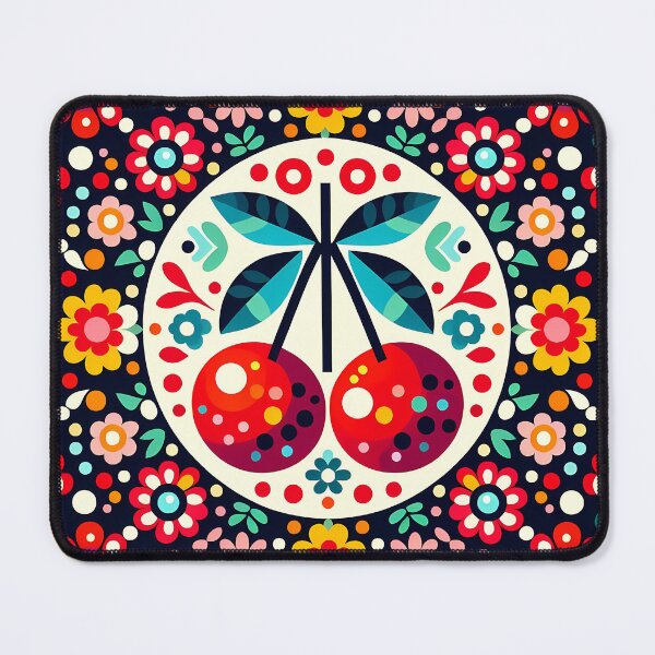 Item preview, Two Sweet Sparkly Cherries - Scandinavian Folk Art by heidiannemorris © designed and sold by FOLK ART FUSION by heidiannemorris.
