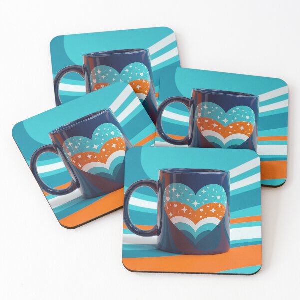 Item preview, Vibrant coffee cup with heart and star shapes with swirly background designed and sold by mystiquelicorne.