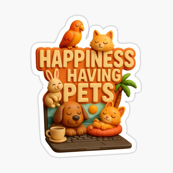 Vista previa del artículo con la obra «Felicidades con mascotas: Ilustración 3D de la vida animal», diseñado y vendido por Drawevo.