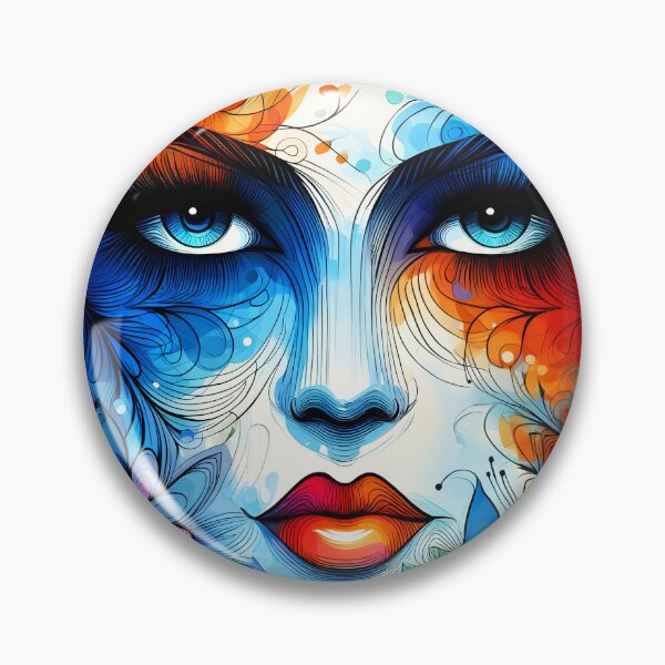 Item preview,  Colorful bluish female face floral lineart illustration designed and sold by EmeraldeaArt.