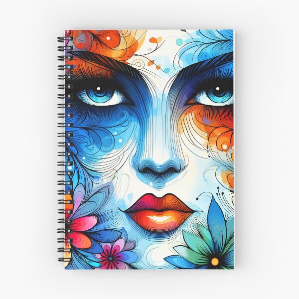 Item preview,  Colorful bluish female face floral lineart illustration designed and sold by EmeraldeaArt.