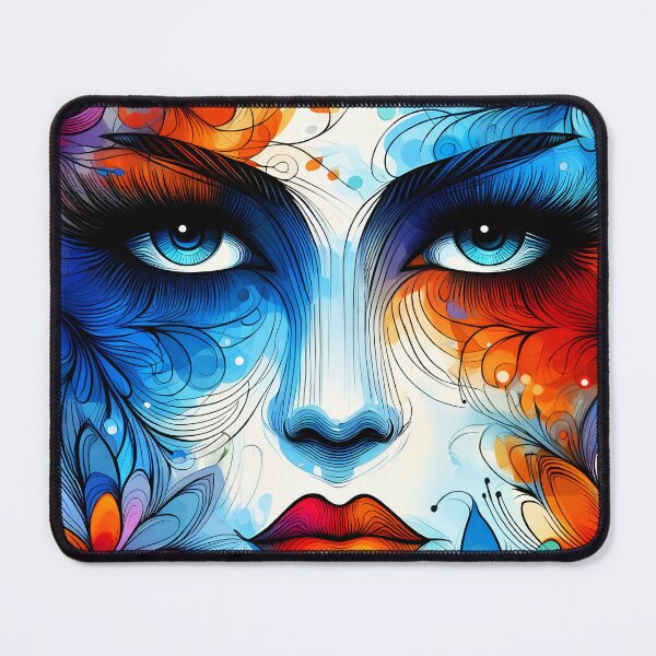 Item preview, Colorful bluish female face floral lineart illustration designed and sold by EmeraldeaArt.