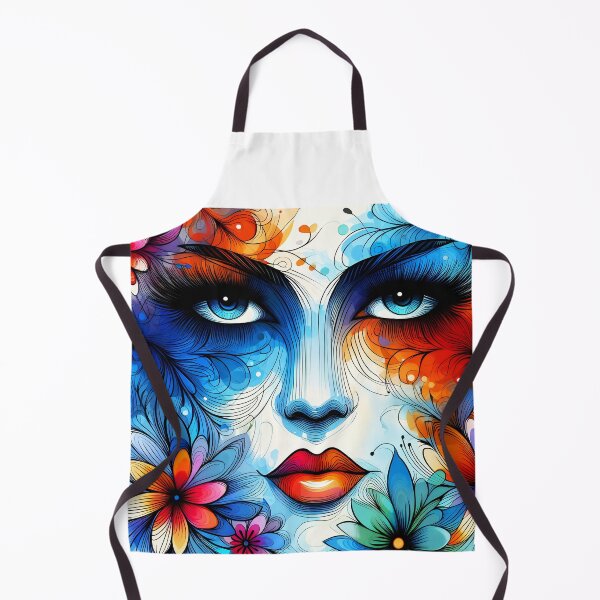 Item preview,  Colorful bluish female face floral lineart illustration designed and sold by EmeraldeaArt.