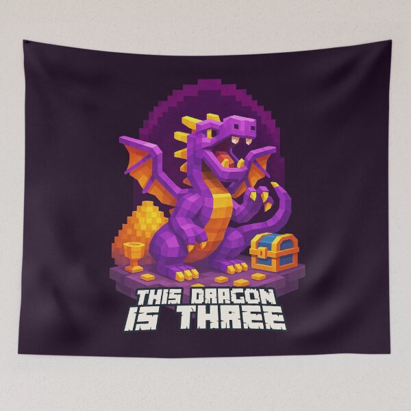 Item preview, This Dragon is Three Purple Pixel Art Birthday Design for Kids	 designed and sold by Victor Shadehorn.