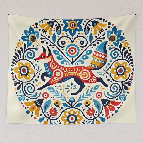Item preview, Whimsical Running Fox - Scandinavian Folk Art by heidiannemorris © designed and sold by FOLK ART FUSION.